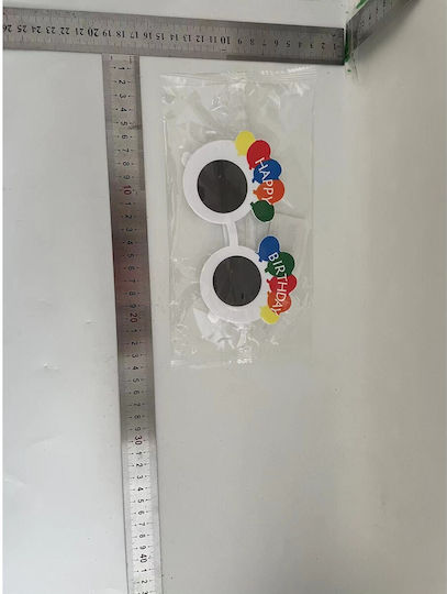 Ochelari Rotunzi La Mulți Ani Tematică Petrecere Protecție Solară Plastic 18.5x11.5 Cm Albi