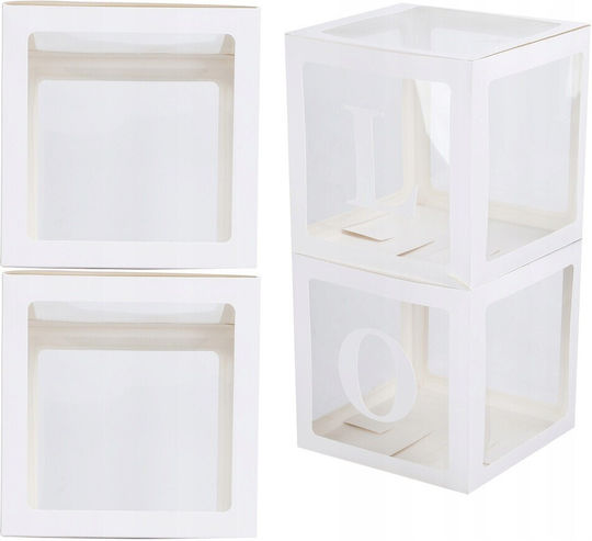 Set 4 Cutii Pentru Baloane Alista Home Model Simplu Tematică Zi De Naștere Cuburi Decorative Din Plastic Accesorii Pentru Petreceri Diverse 30 X 30 Cm Contur Alb Transparent