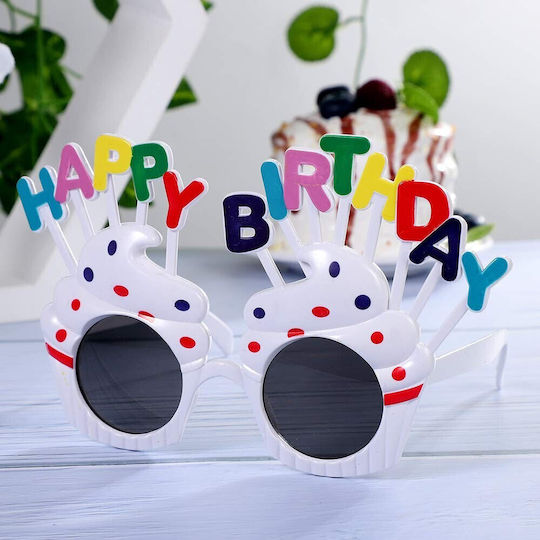Ochelari La Mulți Ani Tematică Petrecere Protecție Solară Design Cupcake Plastic Alb 18.5x11.5 Cm