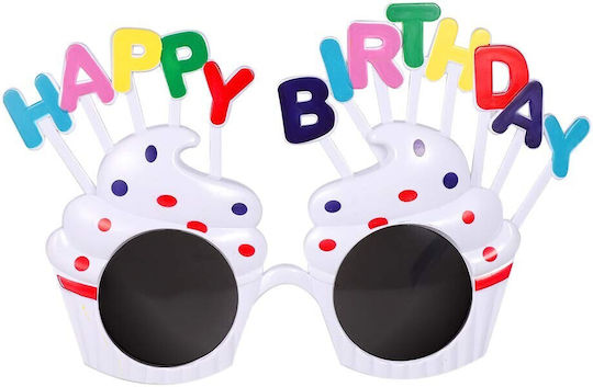 Ochelari La Mulți Ani Tematică Petrecere Protecție Solară Design Cupcake Plastic Alb 18.5x11.5 Cm