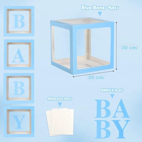 Set 4 Cutii Pentru Baloane Alista Home Baby Script Design Temă Dragoste Cuburi Decorative Din Plastic Accesorii Pentru Petreceri 30 X 30 Cm Contur Albastru Transparent