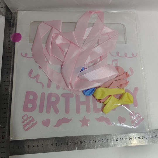 Cutie Baloane Alista Home Tematică La Mulți Ani! Design Script Baloane Albastre Roz Galbene Panglică Inclusă Contur Alb Transparent 30x30 Cm