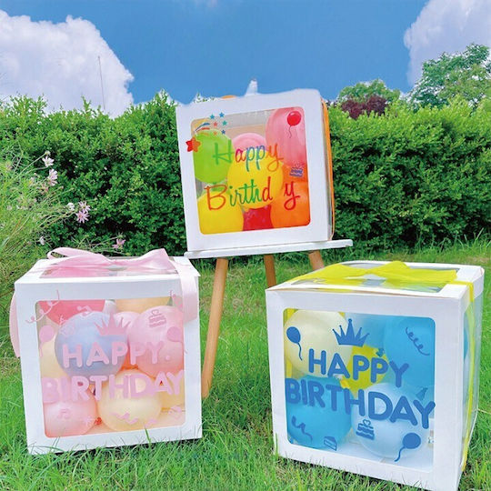 Cutie Baloane Alista Home Tematică La Mulți Ani! Design Script Baloane Albastre Albe Galbene Panglică Inclus Contur Alb Transparent 30x30 Cm