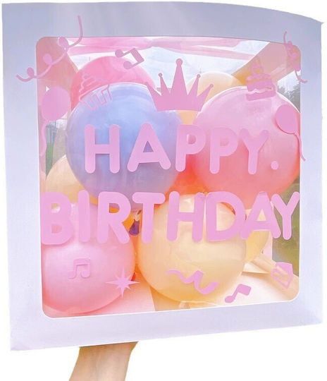 Cutie Baloane Alista Home Tematică La Mulți Ani! Design Script Baloane Albastre Roz Galbene Panglică Inclusă Contur Alb Transparent 30x30 Cm