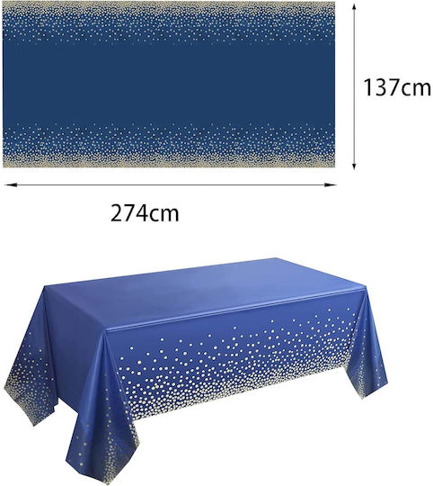 Husă De Masă Alista Home Din Peva Auriu Cu Buline Imprimat 137 X 274 Cm Rezistentă La Apă Și Pete Curățare Rapidă Albastru Închis