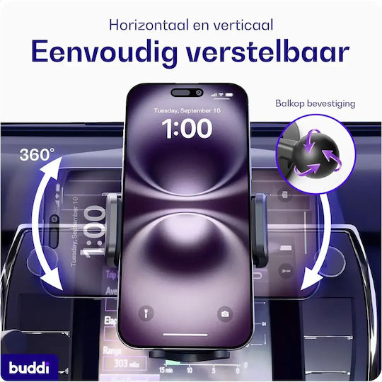 Buddi Car Mobile Mount with Adjustable Hooks Black