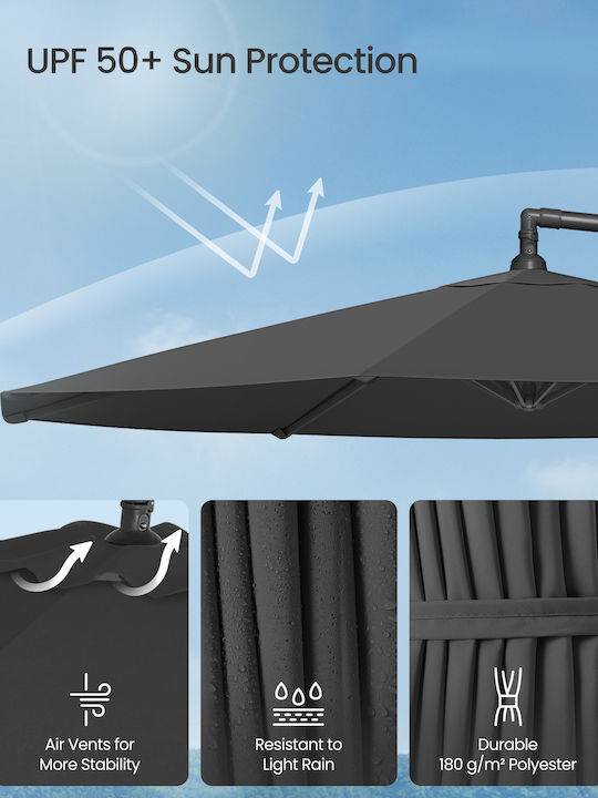 Umbrelă Suspendată Rotundă Metalică Gri Φ3xÎ2,45m