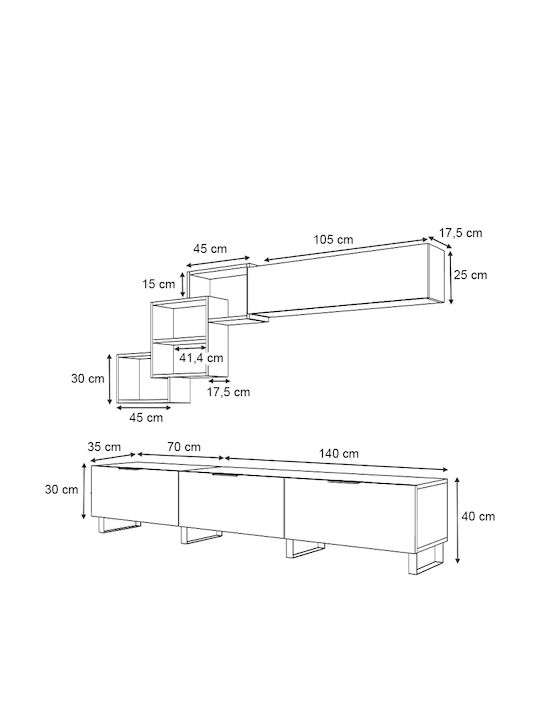 Living Room TV Unit Heydar Walnut L210xW35xH40cm