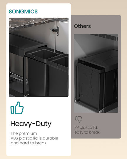 Songmics Coș De Gunoi De Reciclare Pentru Dulap Metalic 20lt Negru