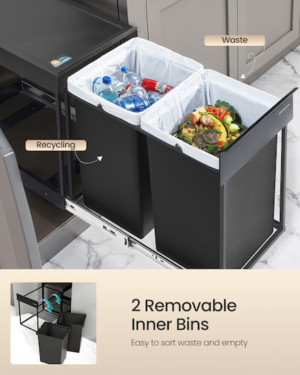 Songmics Coș De Gunoi De Reciclare Pentru Dulap Metalic 20lt Negru