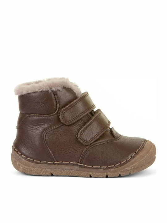 Leather Kids Ankle Boots with Hoop & Loop Closure Beige