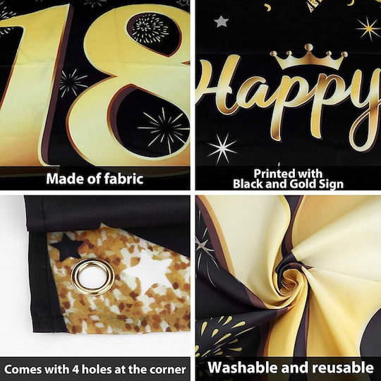 Banner Pentru Petrecere Alista Home Happy Birthday Design Temă Vârstă 18 Ani 185x90 Cm Negru