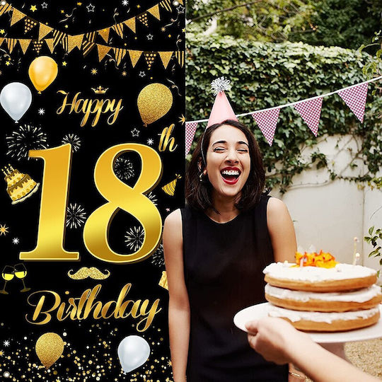 Banner Pentru Petrecere Alista Home Happy Birthday Design Temă Vârstă 18 Ani 185x90 Cm Negru