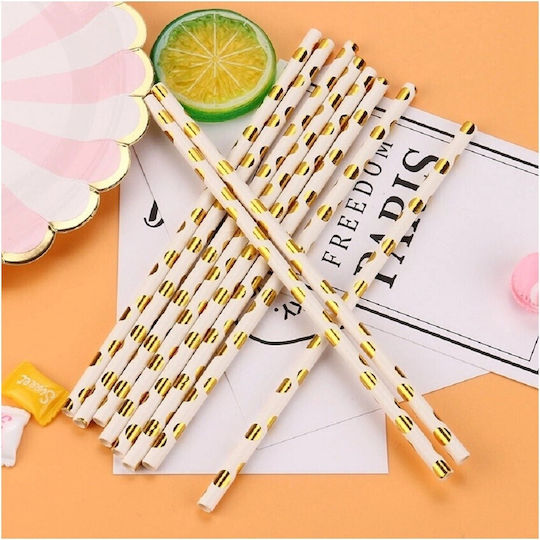 Set 10 Straws Alista Home Paper 19.5 Cm White Gold Polka Dot Pattern