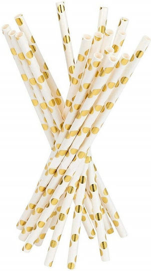 Set 10 Straws Alista Home Paper 19.5 Cm White Gold Polka Dot Pattern