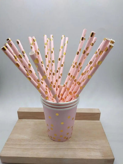 Set 10 Strohhalme Alista Home Papier 19,5 cm Rosa Gold Polka Dot Muster