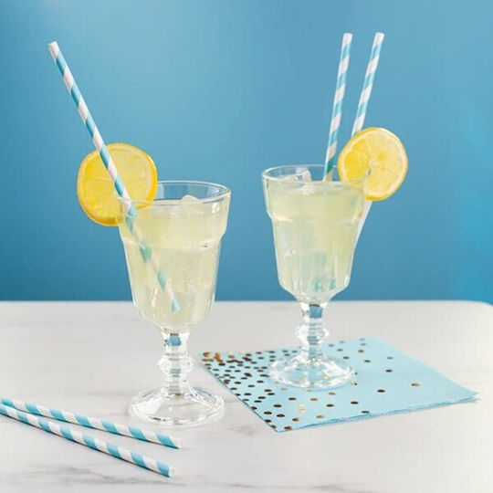 Set 25 Straws Alista Home Paper 20 Cm Striped Pattern White Blue
