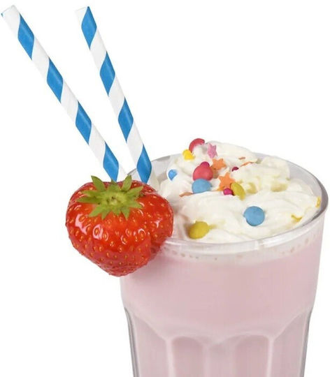 Set 25 Straws Alista Home Paper 20 Cm Striped Pattern White Dark Blue