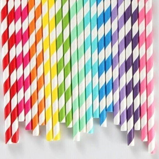 Set 25 Straws Alista Home Paper 20 Cm Striped Pattern Multicolor
