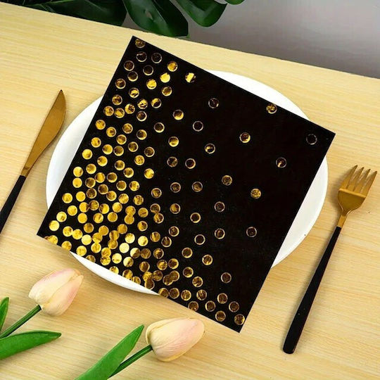 Set 20 Servetele Pentru Petreceri Alista Home Auriu Cu Buline Imprimat 17 X 17 Cm Negru
