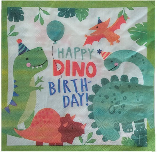 Set 20 Servetele Pentru Petreceri De Cină La Mulți Ani Alista Home Design Dinozaur Tematică De Ziua De Naștere 33x33 Cm Verzi