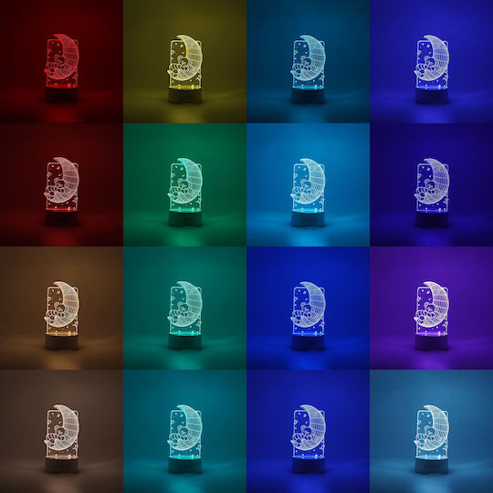 Dekorative LED Tischlampe Alista Home 3D Teddybär Halbmond Fernbedienung Duale Stromversorgung USB Batterien 20 cm Höhe Acrylmaterial Mehrfarbiges Licht Weiß