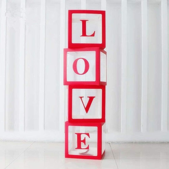 Set 4 Cutii Pentru Baloane Alista Home Design Script Dragoste Temă Dragoste Cuburi Decorative Din Plastic Accesorii Pentru Petreceri 30x30 Cm Transparent Contur Roșu