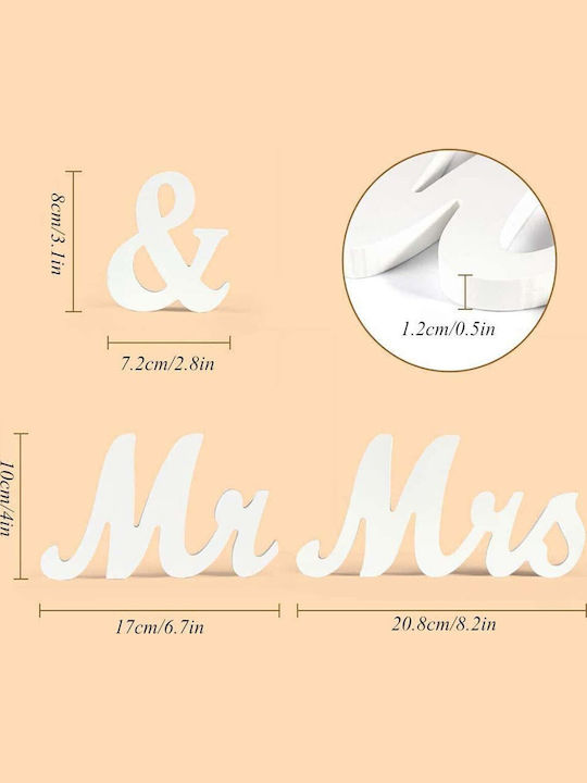 Декорация За Маса Alista Home Mrandmrs Модел Сватбена Тема 10x20 См Бяла