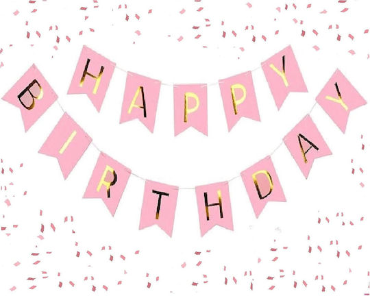 Banner Happy Birthday 100x200 Cm Alista Home Steag Dimensiune 11.5x16.5 Cm Inclus Rola De Ață Roz