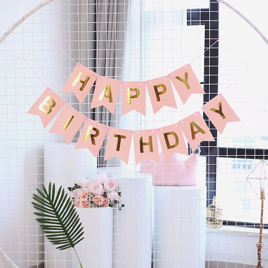 Banner Happy Birthday 100x200 Cm Alista Home Steag Dimensiune 11.5x16.5 Cm Inclus Rola De Ață Roz
