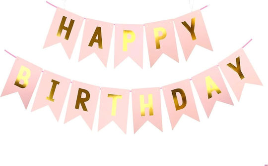 Banner Happy Birthday 100x200 Cm Alista Home Steag Dimensiune 11.5x16.5 Cm Inclus Rola De Ață Roz
