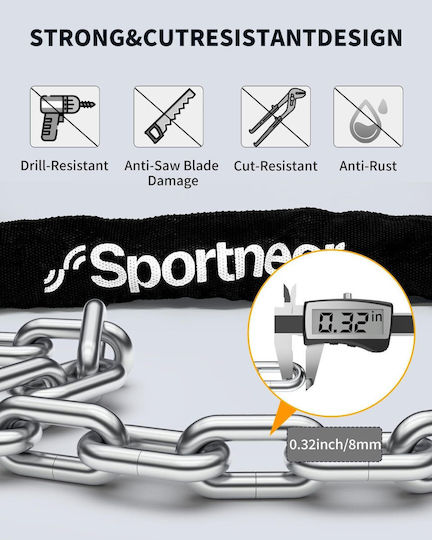 Sportneer Încuietoare Antifurt Pentru Bicicletă Siguranță Ridicată Grosime 8 Mm 2 Chei Lungime 1 M Neagră