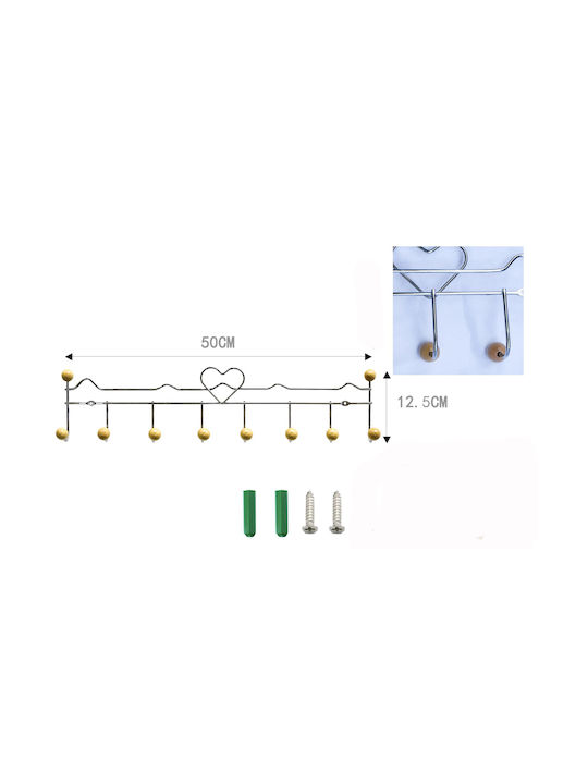 Tpster Wall Hanger Metal 8 Hooks Silver 50x12.5x5cm
