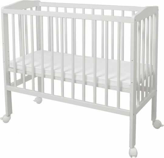 Waldin Babywiege mit Matratze und Rädern Weiß