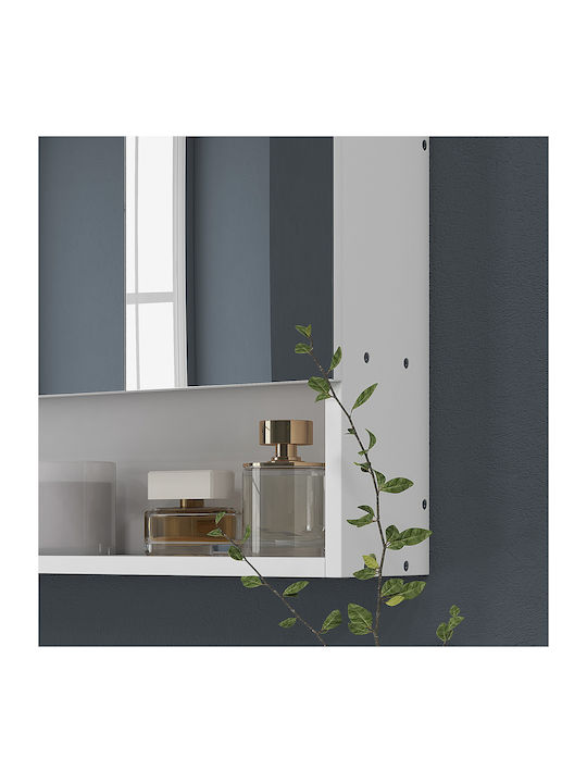 Kleankin Καθρέπτης Μπάνιου από MDF με Ράφι & Ντουλάπι 90x15cm Λευκός