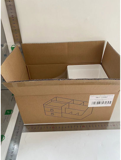 Cutie de Depozitare pentru Birou Alista Home Organizator pentru Machiaj și Papetărie Cosmetice 2 Sertare Compartimente Multiple Model Iepuraș Plastic 27.5x15.5x12 cm Alb