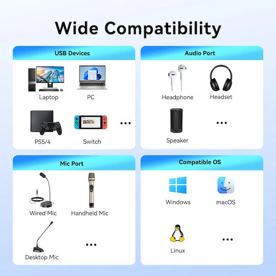 Vention USB 2.0 Cable USB-A male - 3.5mm female Γκρι 0.25m CVHHC