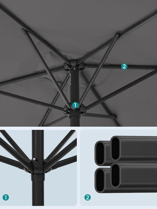 Umbrella Floor Square Metal Gray 1.5x1.5m