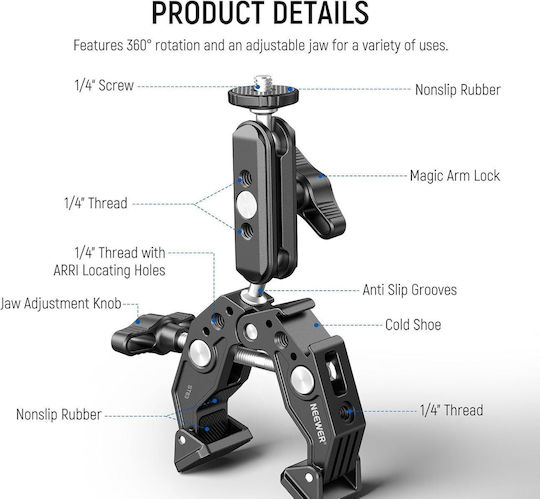 Neewer St83 Super Clamp 3" Dual Ballhead Magic Arm