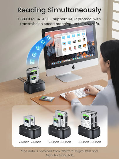 Orico Storage Hdd Ssd Dock Докинг Станция за Твърди Дискове SATA със Свързаност USB-C (DD28C3-C-EU-BK-BP)