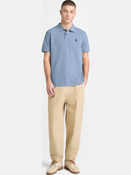 Millers River Pique Polo Herrenbluse Kurzarm Blau