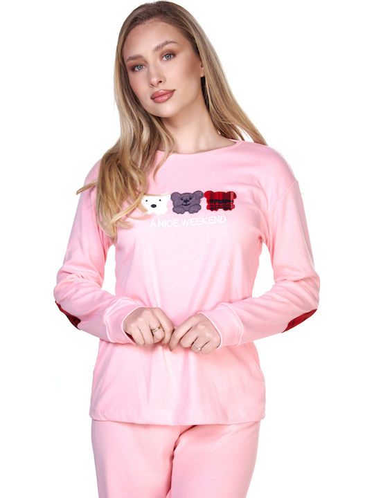 Comfort Winter Women's Pyjamas Set Cotton Salmon Bears