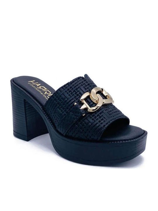 Leather Mules with Heel in Black Colour