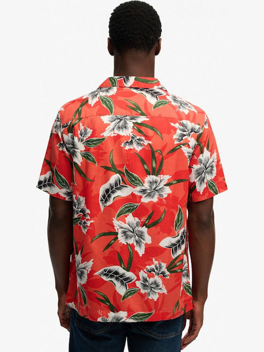 Print Short Sleeve Shirt In Wide Line Floral Red