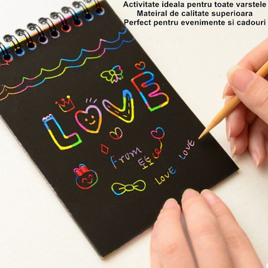 Alista Home Caiet De Desen Scratch-off Diy Magic Scratch 12 Foi Creion Din Lemn Curcubeu Carduri Negre 14.2 X 9.8 Cm Albastru Deschis