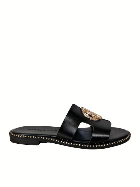 Leather Women's Flat Sandals Black