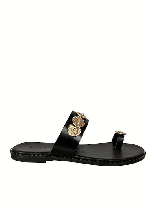 Leather Women's Flat Sandals Black