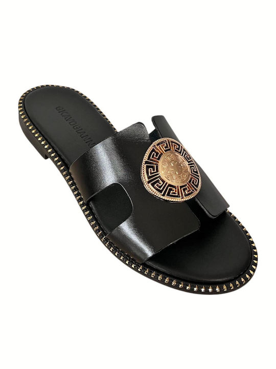 Leather Women's Flat Sandals Black