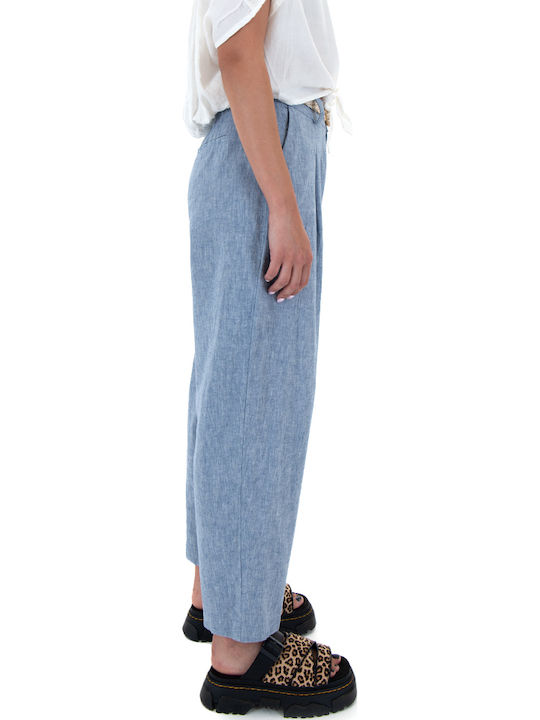 Namaste Damen Hochbund Leinenhose in Balloon Bein Stil Blau