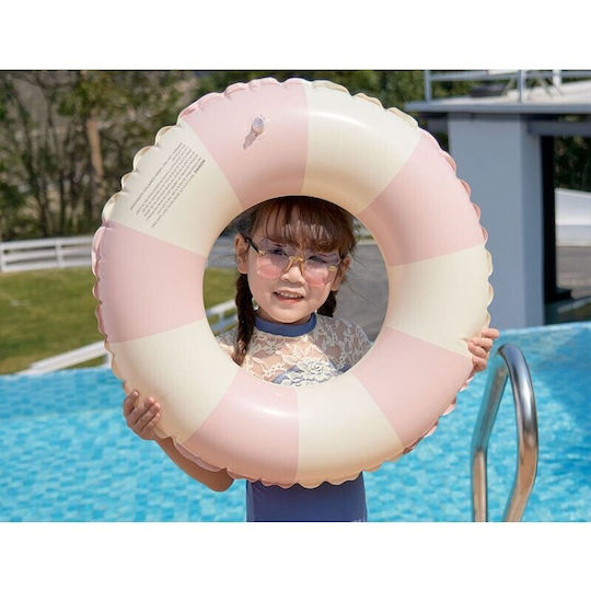 Inel De Înot Gonflabil Pentru Copii Roz-Galben Cu Dungi Diametru 66 Cm